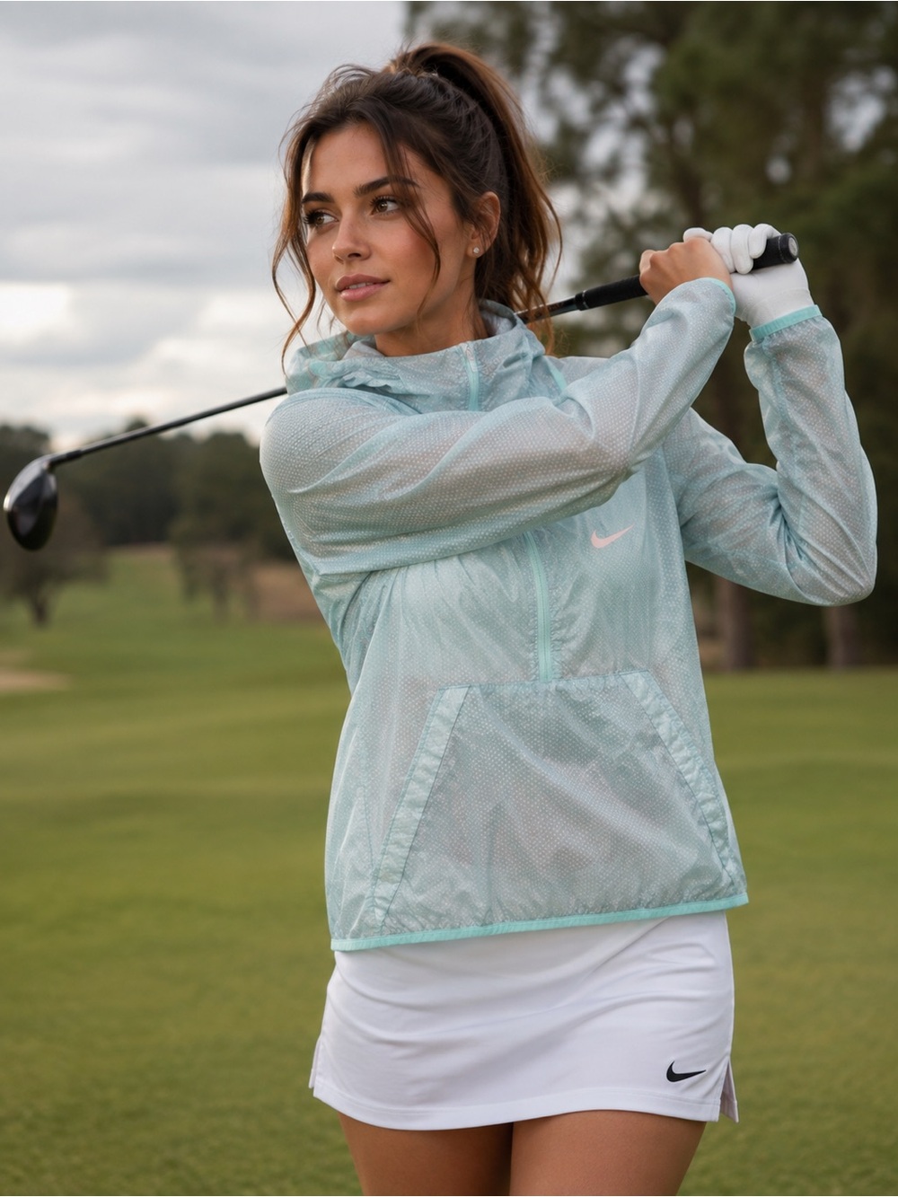 Nike Golf Light Aqua Women Hooded Windbreaker Jacket